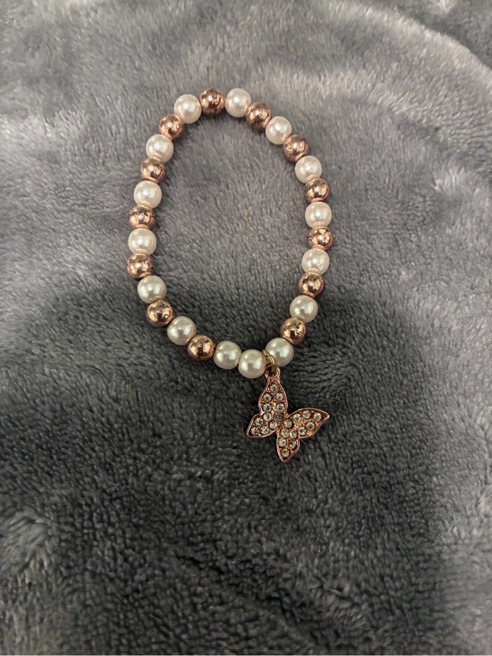 Blush Crush Pearl and Rose Gold Butterfly Charm Stretch Bracelet